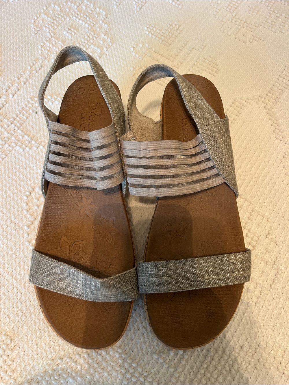 Skechers Women's Neutral Gray Elastic Strap Slingback Sandals